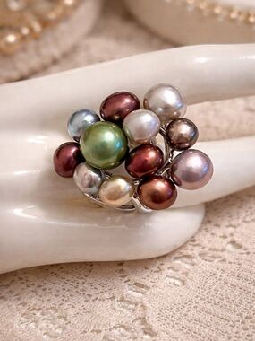 Honora Sterling Silver Multicolor Pearl Cluster Ring Size 11 – Bold Statement